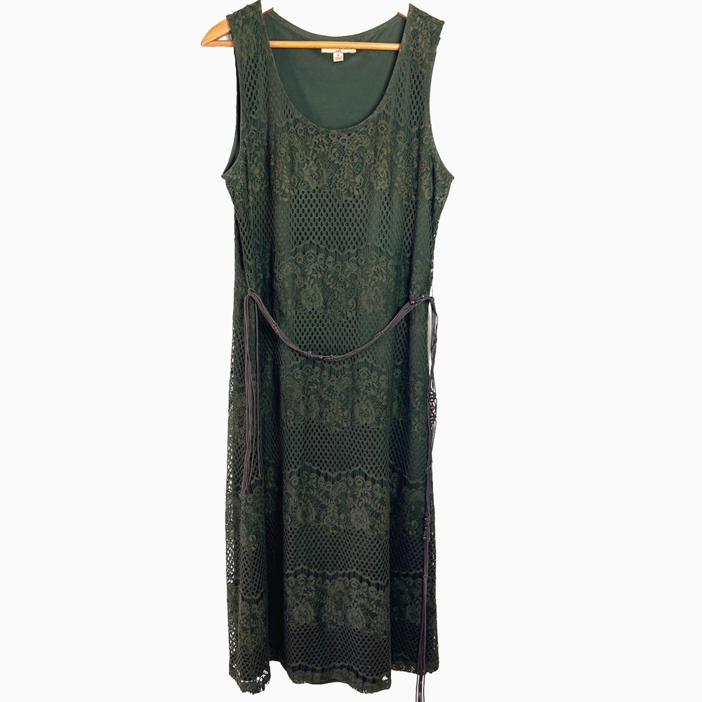 Sharagano Noir Womens Dress Lace Maxi Size‎ 14 Forest Green Fairy Dark Boho Belt